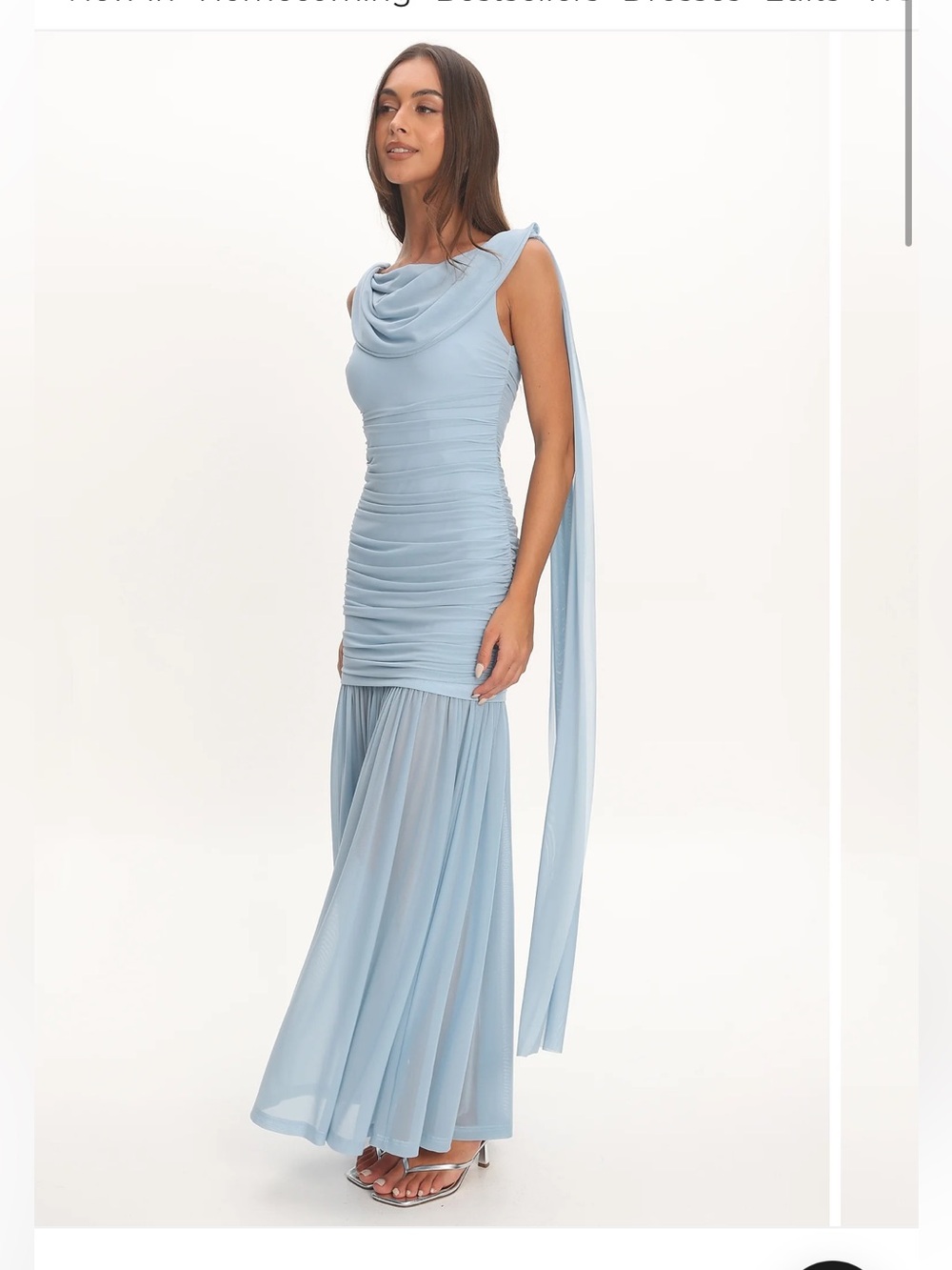 Rosellea Draped Shoulder Maxi Dress Blue